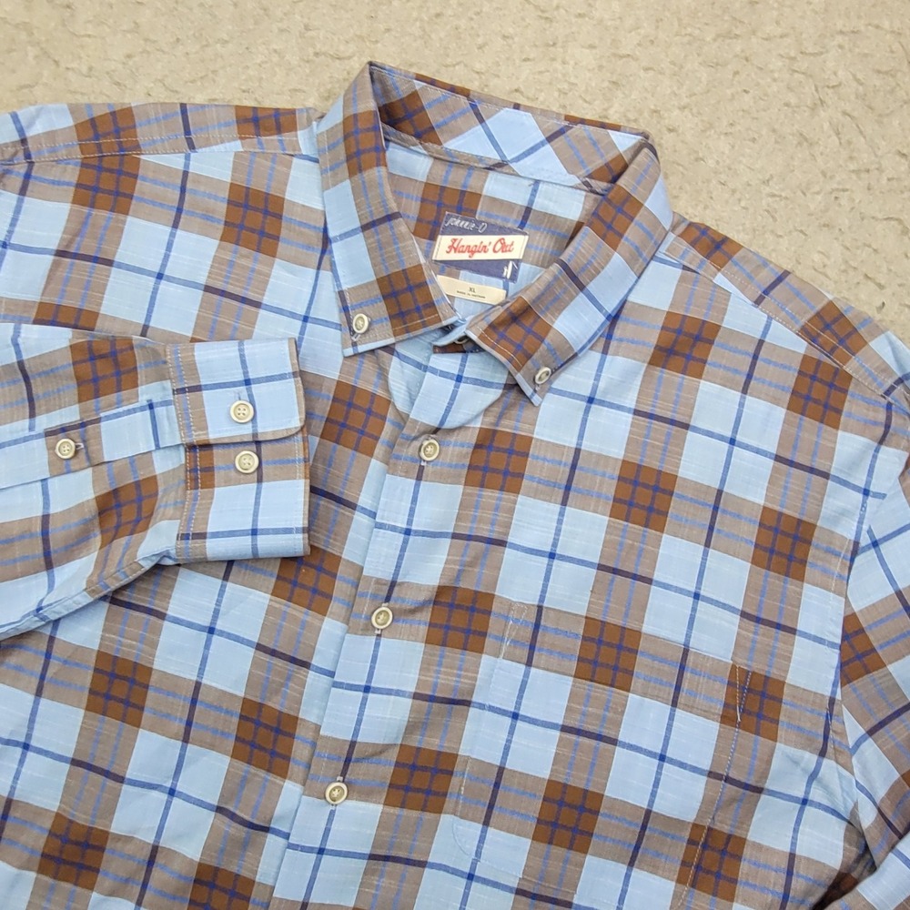 johnnie-O Blue and Brown Plaid Casual Button Down Shirt